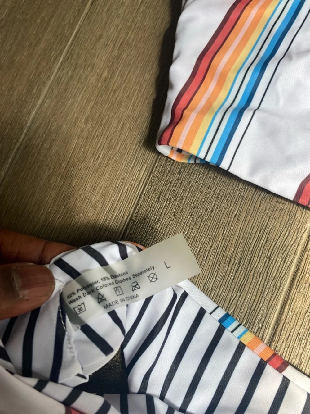 SHEIN White Bikini with Rainbow Stripe Accents